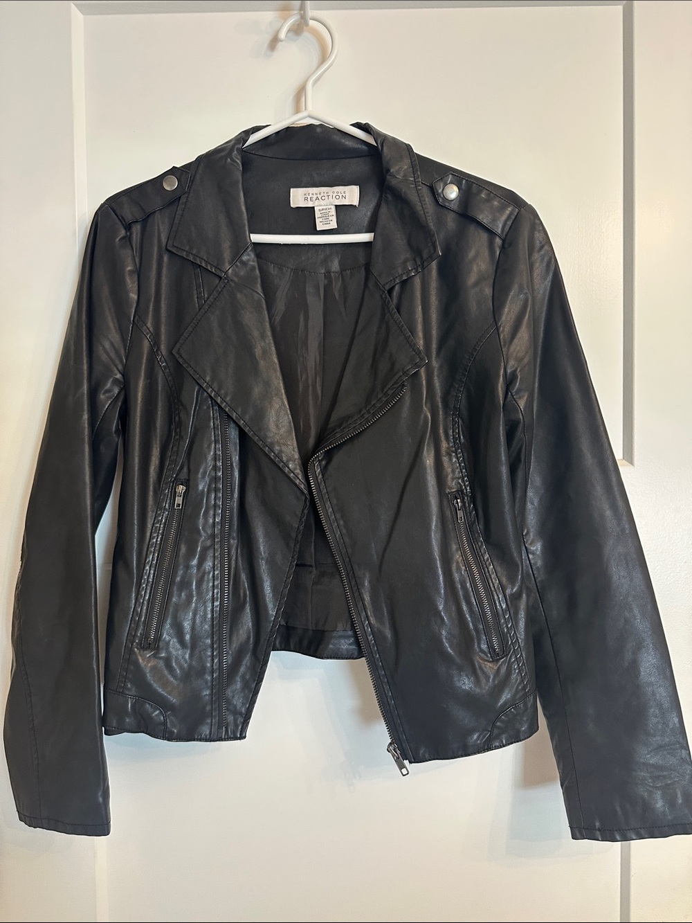Kenneth Cole Black Faux Leather Moto-Style Jacket